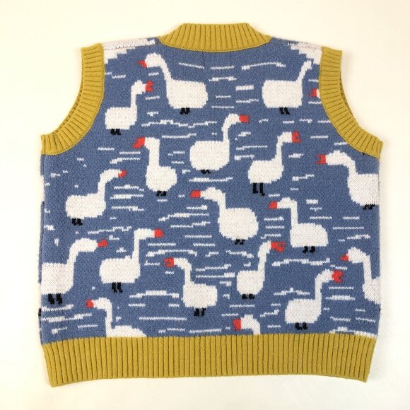 Aelfric Eden Womens Goose Sweater Vest Blue and Yellow Size Small - Picture 7 of 8